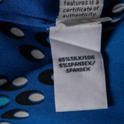 Pre Owned Diane von Furstenberg Blue Silk Maggy Chevron Dots Printed Top M