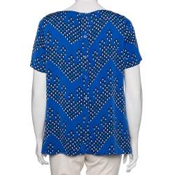 Pre Owned Diane von Furstenberg Blue Silk Maggy Chevron Dots Printed Top M