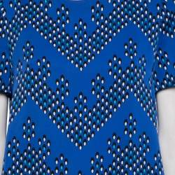 Pre Owned Diane von Furstenberg Blue Silk Maggy Chevron Dots Printed Top M