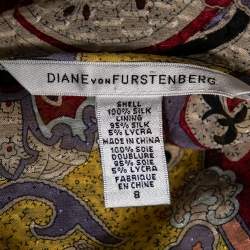 Pre Owned Diane Von Furstenberg Multicolor Printed Silk Neck Tie Tenner Shirt M