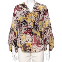 Pre Owned Diane Von Furstenberg Multicolor Printed Silk Neck Tie Tenner Shirt M