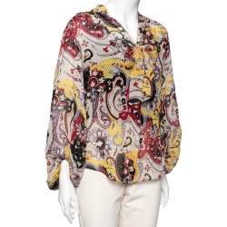 Pre Owned Diane Von Furstenberg Multicolor Printed Silk Neck Tie Tenner Shirt M