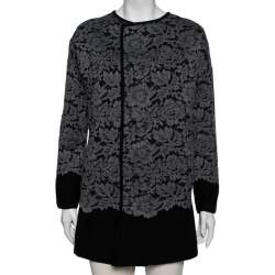 Diane von Furstenberg Grey Wool & Lace Open Front Long Cardigan S