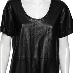 Pre Owned Diane Von Furstenberg Black Leather Jenning Short Sleeve Top M