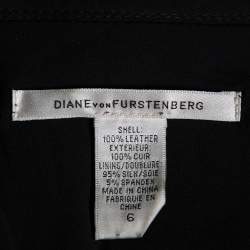 Pre Owned Diane Von Furstenberg Black Leather Jenning Short Sleeve Top M