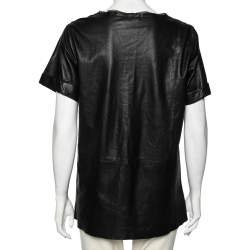 Pre Owned Diane Von Furstenberg Black Leather Jenning Short Sleeve Top M
