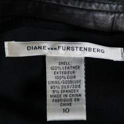 Pre Owned Diane von Furstenberg Black Leather Tie Detail Draped Della Dress L