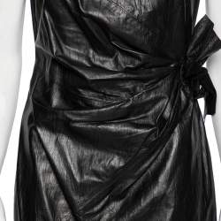 Pre Owned Diane von Furstenberg Black Leather Tie Detail Draped Della Dress L