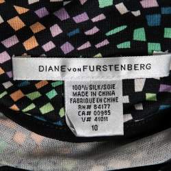 Pre Owned Diane Von Furstenberg Multicolored Printed Jersey Tie Detail Manda Dress L