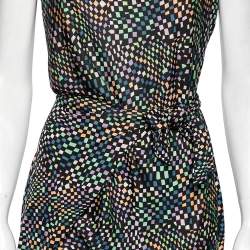 Pre Owned Diane Von Furstenberg Multicolored Printed Jersey Tie Detail Manda Dress L
