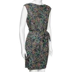 Pre Owned Diane Von Furstenberg Multicolored Printed Jersey Tie Detail Manda Dress L
