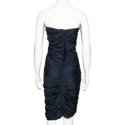 Pre Owned Diane Von Furstenberg Blue Silk Chiffon Strapless Lele Dress M