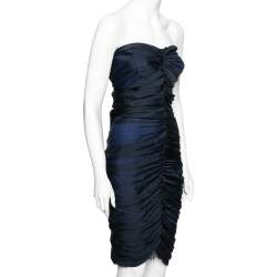 Pre Owned Diane Von Furstenberg Blue Silk Chiffon Strapless Lele Dress M