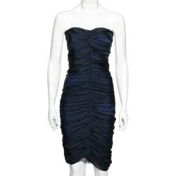 Pre Owned Diane Von Furstenberg Blue Silk Chiffon Strapless Lele Dress M