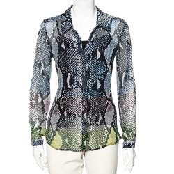 Pre Owned Diane von Furstenberg Blue Snake Print Silk Chiffon Lorelei Shirt M