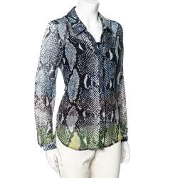 Pre Owned Diane von Furstenberg Blue Snake Print Silk Chiffon Lorelei Shirt M
