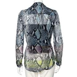 Pre Owned Diane von Furstenberg Blue Snake Print Silk Chiffon Lorelei Shirt M