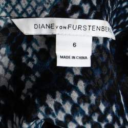 Pre Owned Diane von Furstenberg Blue Snake Print Silk Chiffon Lorelei Shirt M