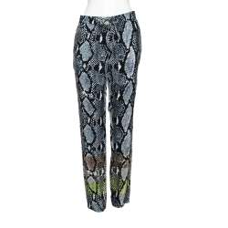 Pre Owned Diane Von Furstenberg Blue Snake Print Silk Benett Two Pants M