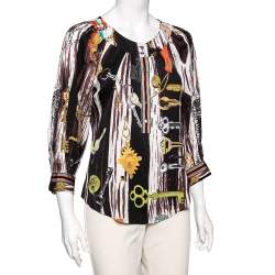 Pre Owned Diane von Furstenberg Multicolor Key Printed Silk Blouse M 