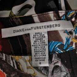 Pre Owned Diane von Furstenberg Multicolor Key Printed Silk Blouse M 