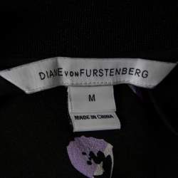 Pre Owned Diane Von Furstenberg Black Floral Print Silk Top M