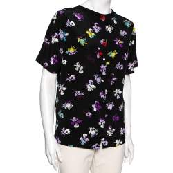 Pre Owned Diane Von Furstenberg Black Floral Print Silk Top M