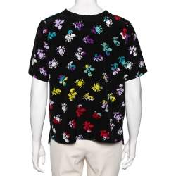 Pre Owned Diane Von Furstenberg Black Floral Print Silk Top M