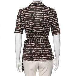 Pre Owned توب ديان فون فرستنبيرغ فينتدج جيليانا حرير رصاصي داكن مطبوع مقاس متوسط - ميديوم