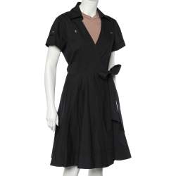 Pre Owned Diane von Furstenberg Black Cotton Blend Kaley Wrap Dress L