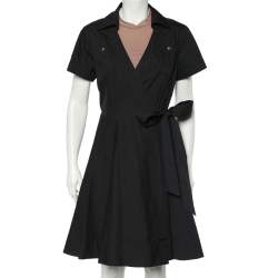 Pre Owned Diane von Furstenberg Black Cotton Blend Kaley Wrap Dress L