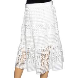 Pre Owned Diane von Furstenberg White Lace Tiana Skirt M