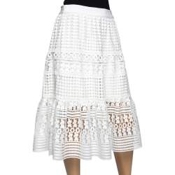 Pre Owned Diane von Furstenberg White Lace Tiana Skirt M