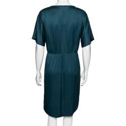 Pre Owned Diane von Furstenberg Teal Blue Silk Pleated Front Midi Dress M