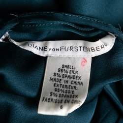 Pre Owned Diane von Furstenberg Teal Blue Silk Pleated Front Midi Dress M