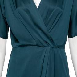 Pre Owned Diane von Furstenberg Teal Blue Silk Pleated Front Midi Dress M