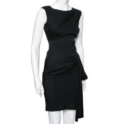 Pre Owned Diane Von Furstenberg Black Silk Pleated Front Dress XS