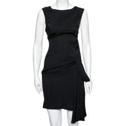 Pre Owned Diane Von Furstenberg Black Silk Pleated Front Dress XS