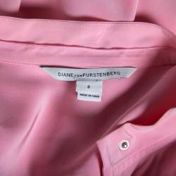 Pre Owned Diane von Furstenberg Pink Silk Button Front Marianna Top M