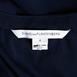 Pre Owned Diane Von Furstenberg Navy Blue Front Pleated Dolman Sleeves Mini Dress S