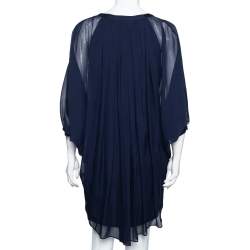 Pre Owned Diane Von Furstenberg Navy Blue Front Pleated Dolman Sleeves Mini Dress S