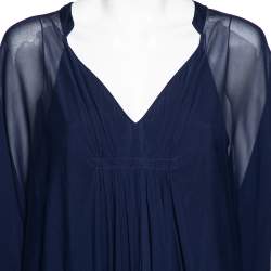 Pre Owned Diane Von Furstenberg Navy Blue Front Pleated Dolman Sleeves Mini Dress S