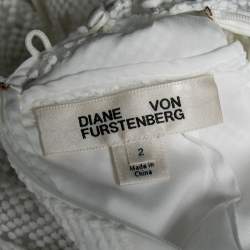 Pre Owned Diane von Furstenberg White Mesh Paneled Overlay Gown Back Slit Dress S