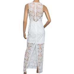 Pre Owned Diane von Furstenberg White Mesh Paneled Overlay Gown Back Slit Dress S