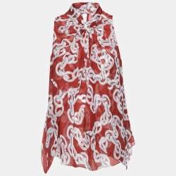 Pre Owned Diane von Furstenberg Red Chain Print Silk Chiffon Depti Top M