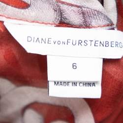 Pre Owned Diane von Furstenberg Red Chain Print Silk Chiffon Depti Top M