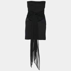 Pre Owned Diane Von Furstenberg Black Stretch Knit Structured Sash Mini Dress S