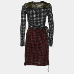 Pre Owned Diane Von Furstenberg Colorblock Polka Dotted Silk Ferma Wrap Dress XS