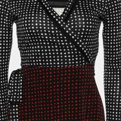 Pre Owned Diane Von Furstenberg Colorblock Polka Dotted Silk Ferma Wrap Dress XS