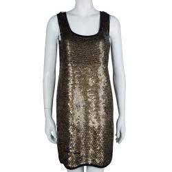 Diane von Furstenberg Gold Sequin Embellished Sleeveless Chika Dress M